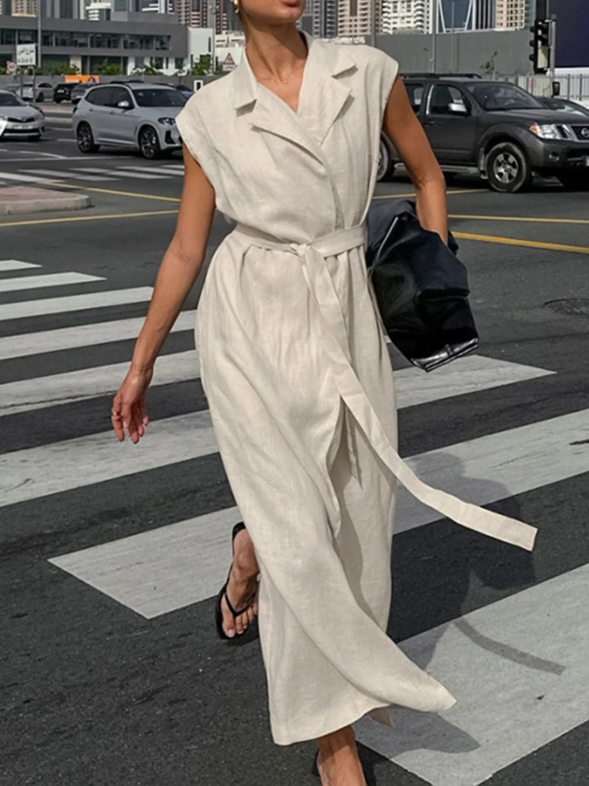 Tie Waist Cap Sleeve Maxi Dress