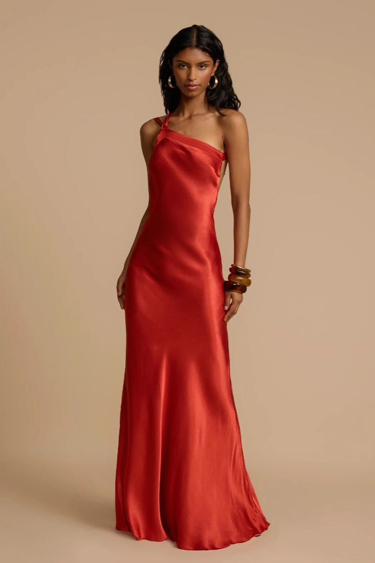 Satin One Shoulder Bias Cut Mermaid Formal Gown - View 9