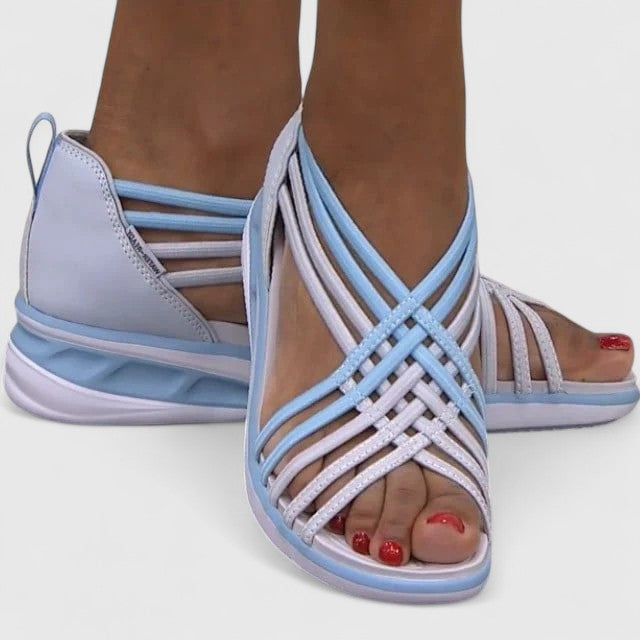 Open Toe Strappy Woven Zip Back Wedge Sandals