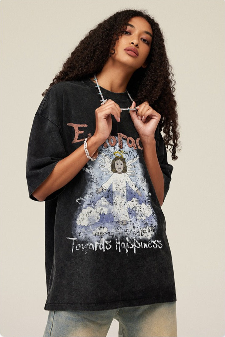 Vintage Washed Angel Print T-Shirt