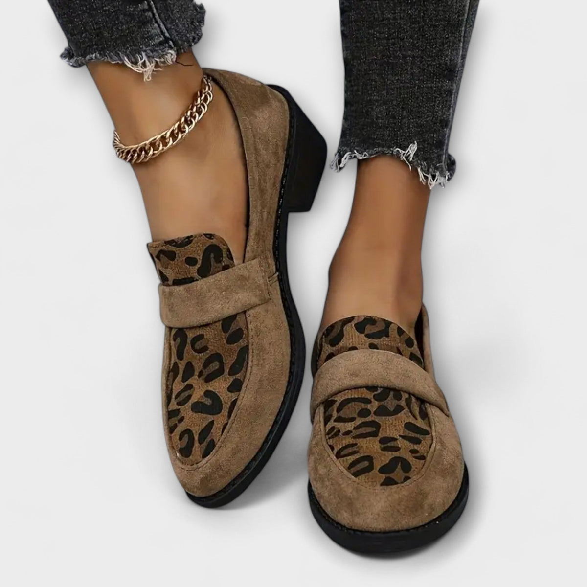 Leopard Print Suede Look Round Toe Flat Loafers