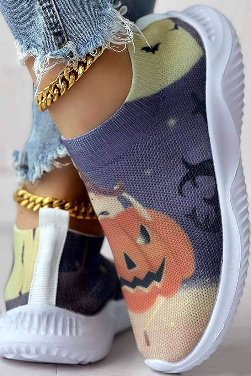 Halloween Pumpkin Graphic Print Breathable Slip-On Sneakers