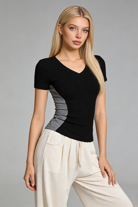 Color Block Fitted Crewneck T-Shirt