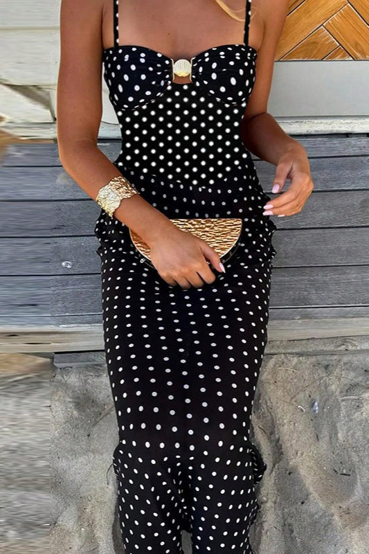 Polka Dot Lace Cami Backless Maxi Dress 2