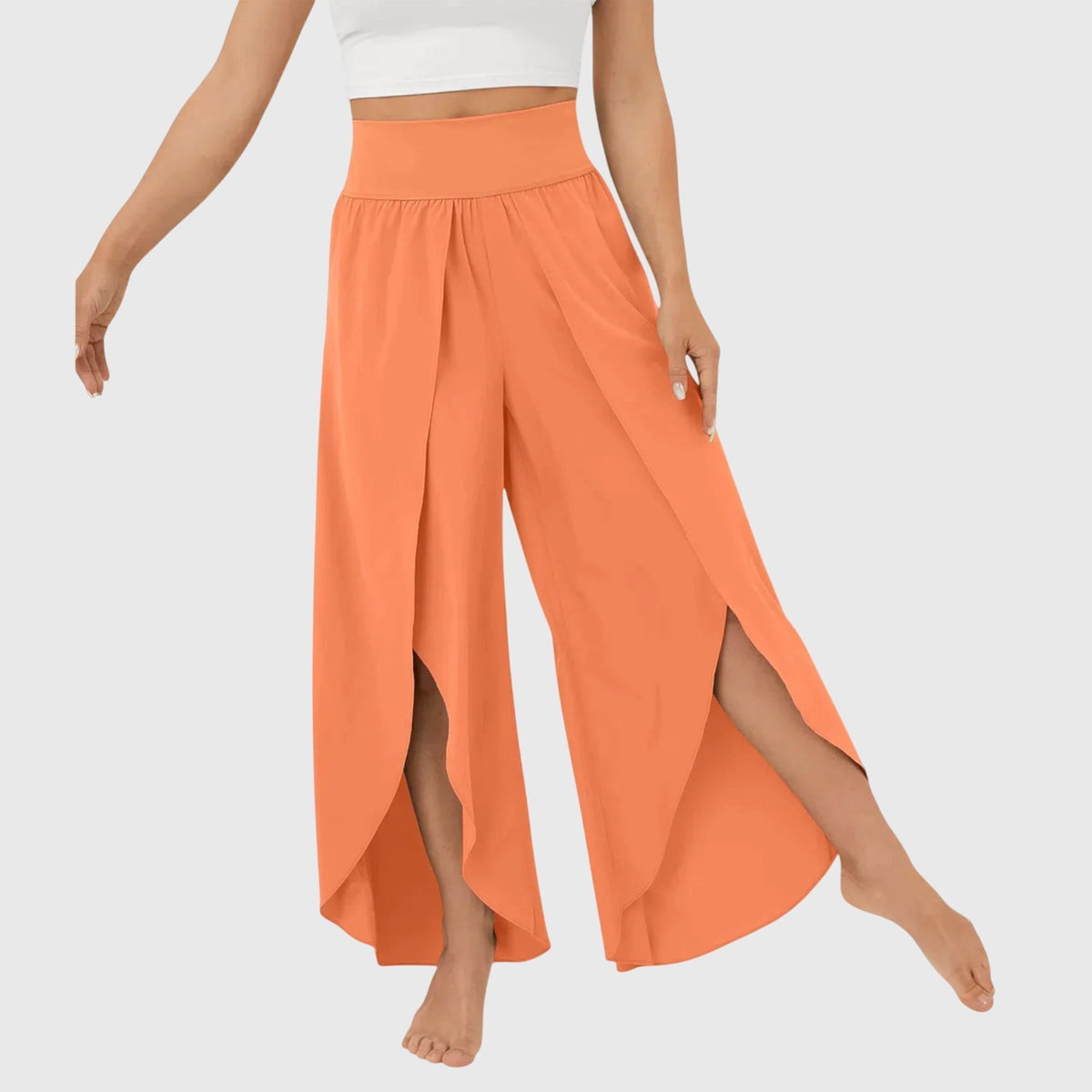 High Waist Split Front Layered Wide Leg Palazzo Pants