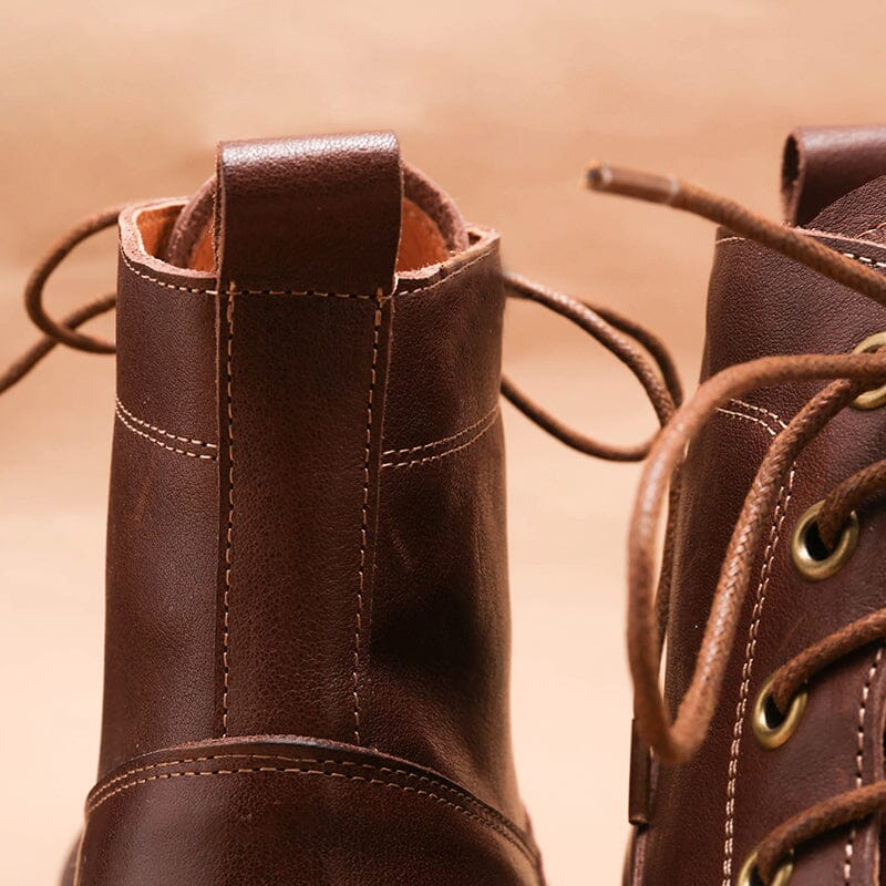 Retro Boots Brush-Off Leather Round Toe Low Heel Bottine Flat Ankle Boots Black/Coffee