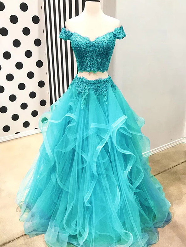 Crop Top Two Piece Prom Dress For Teens Graduation Formal Gown