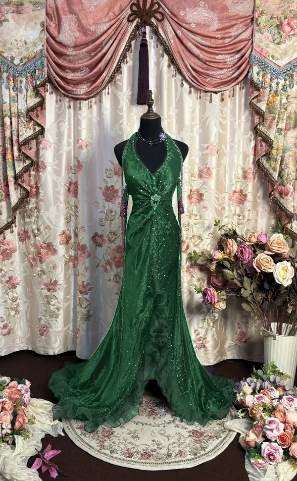 Grape Halter Prom Dresses Long Evening Party Dress    fg7348