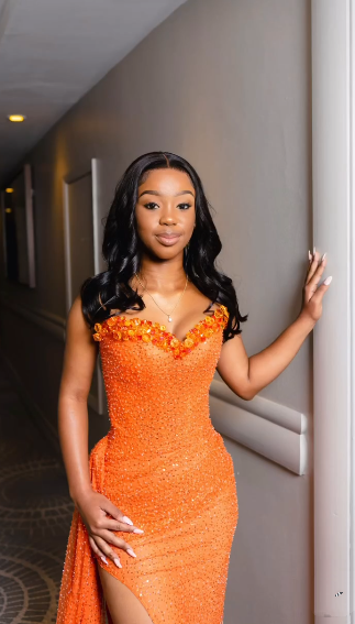 Orange Mermaid Long Prom Dress Evening Party Dresses fg7649