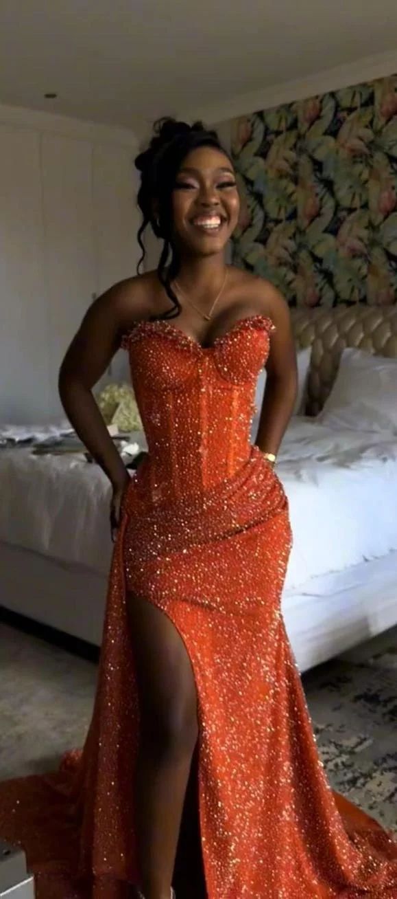 Orange Mermaid Long Prom Dress Evening Party Dresses fg7649