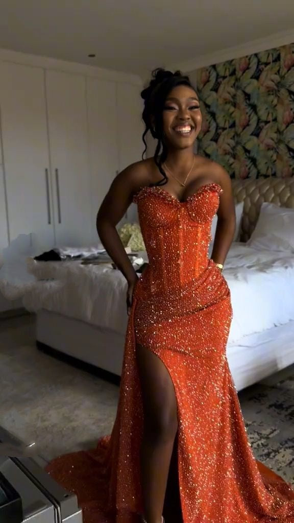 Orange Mermaid Long Prom Dress Evening Party Dresses fg7649