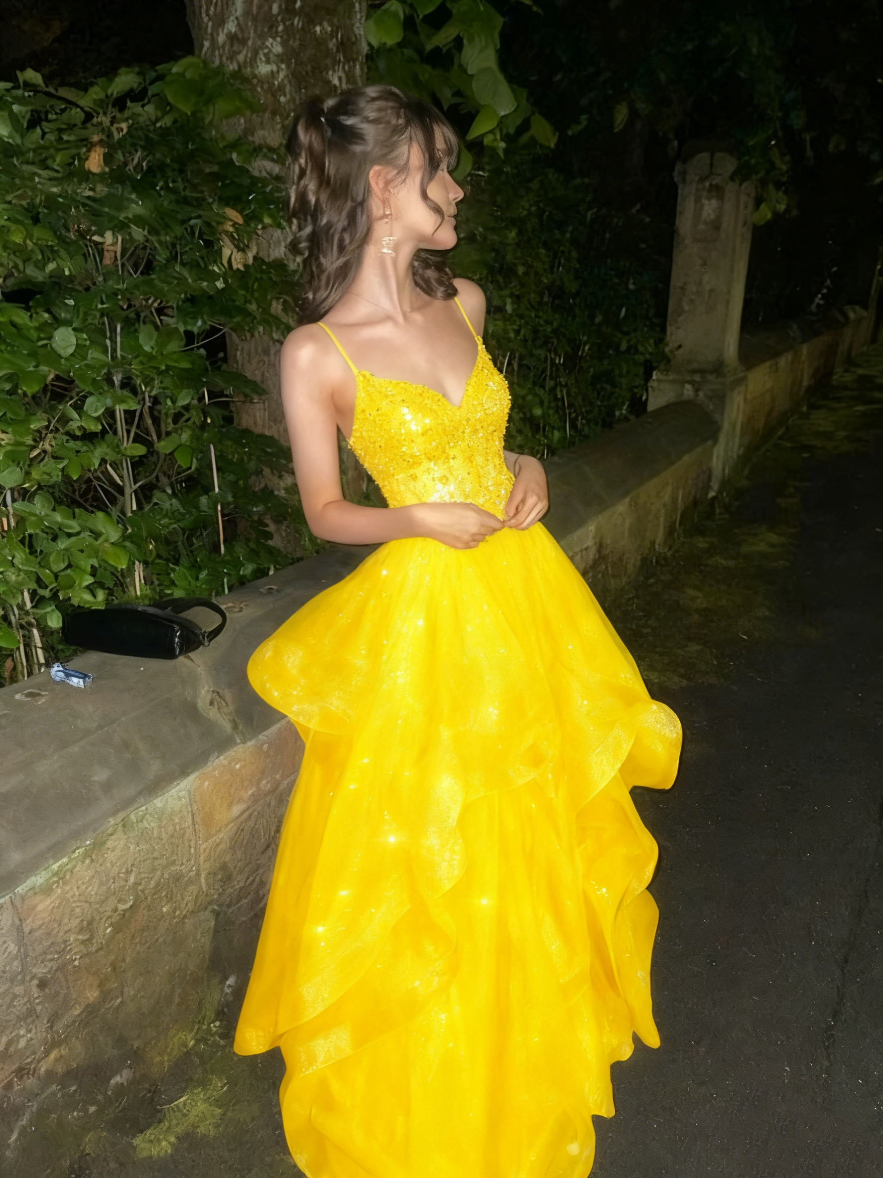 A Line Blue Shinny Tulle Party Dress Long Evening Dress Vintage Prom Dress    fg8153