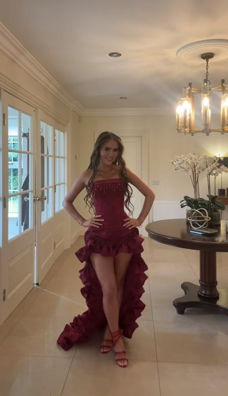 Cute Ruffle Prom Dress Satin Evening Party Dress