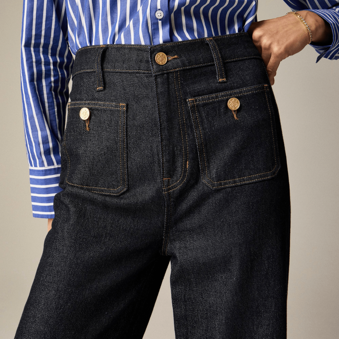 High Waist Patch Pocket Wide Leg Jeans