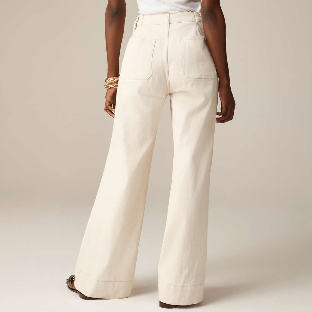 High Waist Patch Pocket Wide Leg Jeans