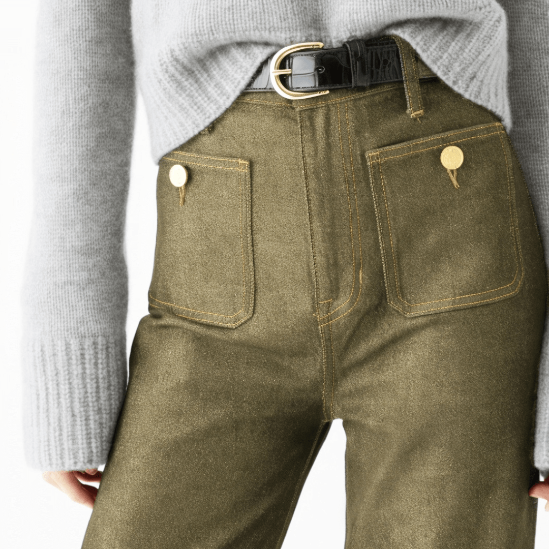High Waist Patch Pocket Wide Leg Jeans