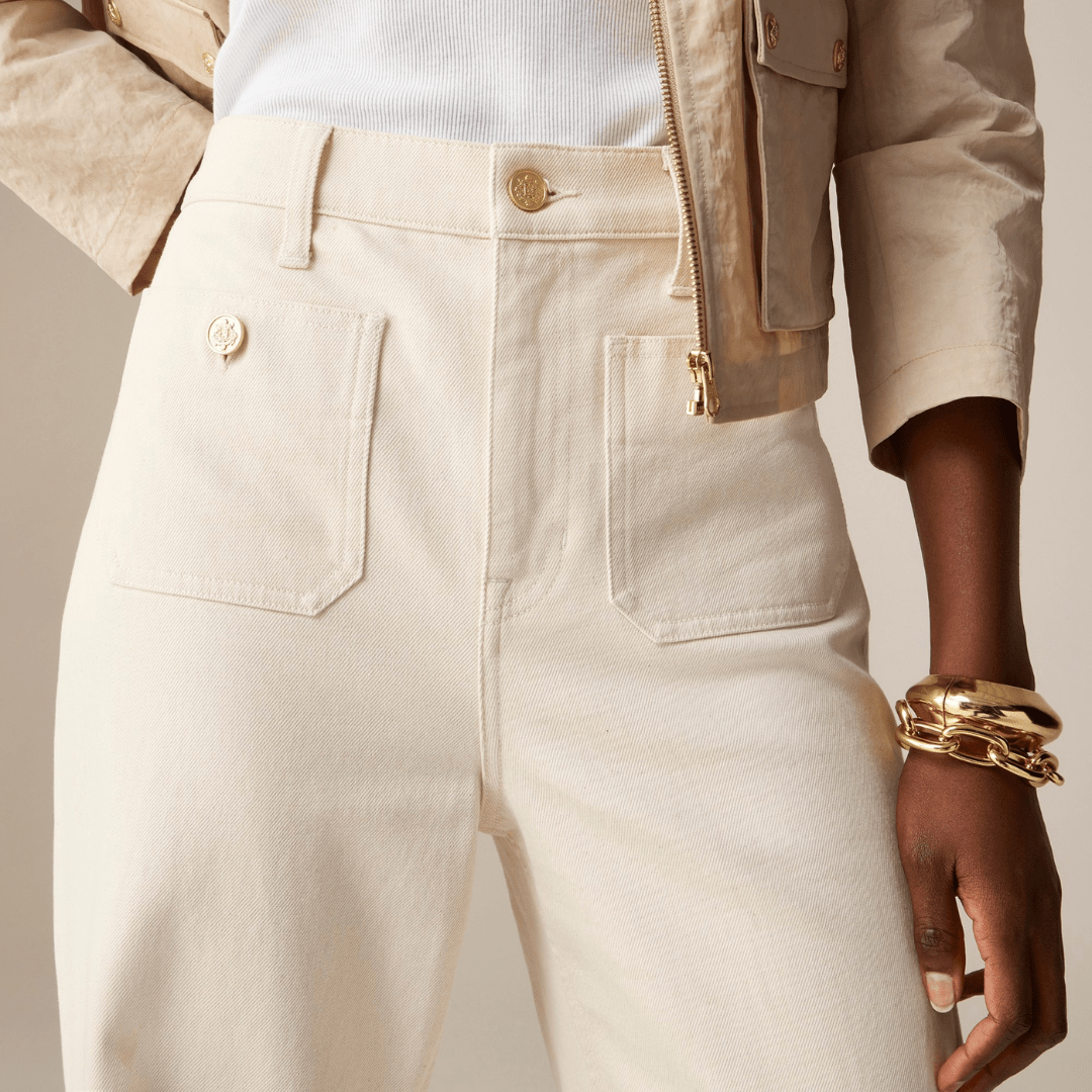 High Waist Patch Pocket Wide Leg Jeans