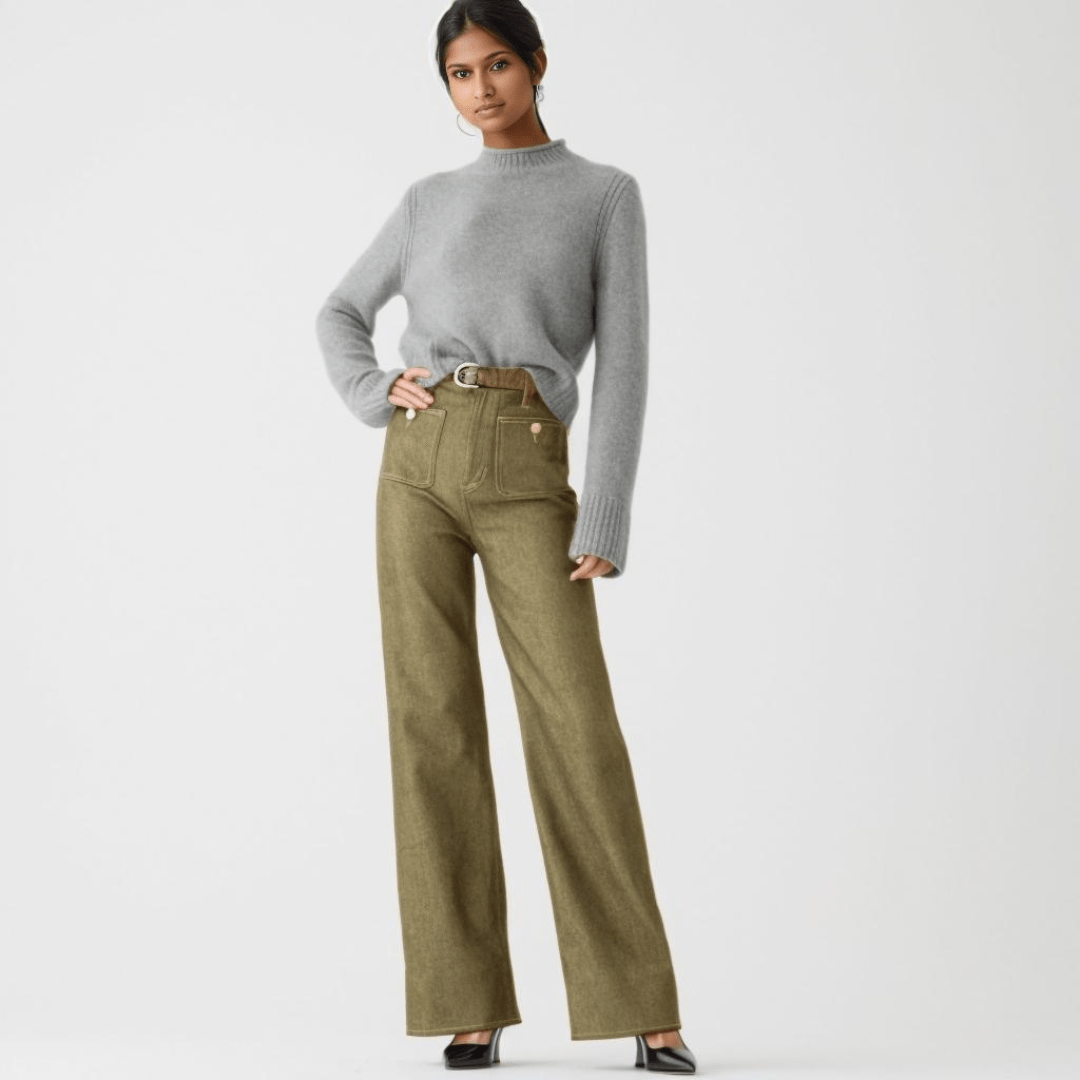 High Waist Patch Pocket Wide Leg Jeans
