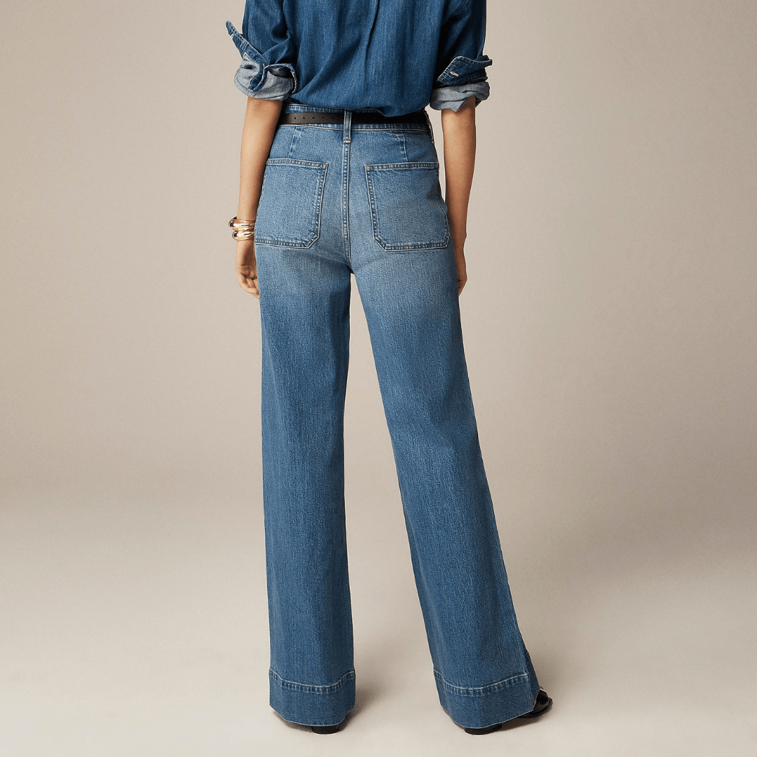 High Waist Patch Pocket Wide Leg Jeans