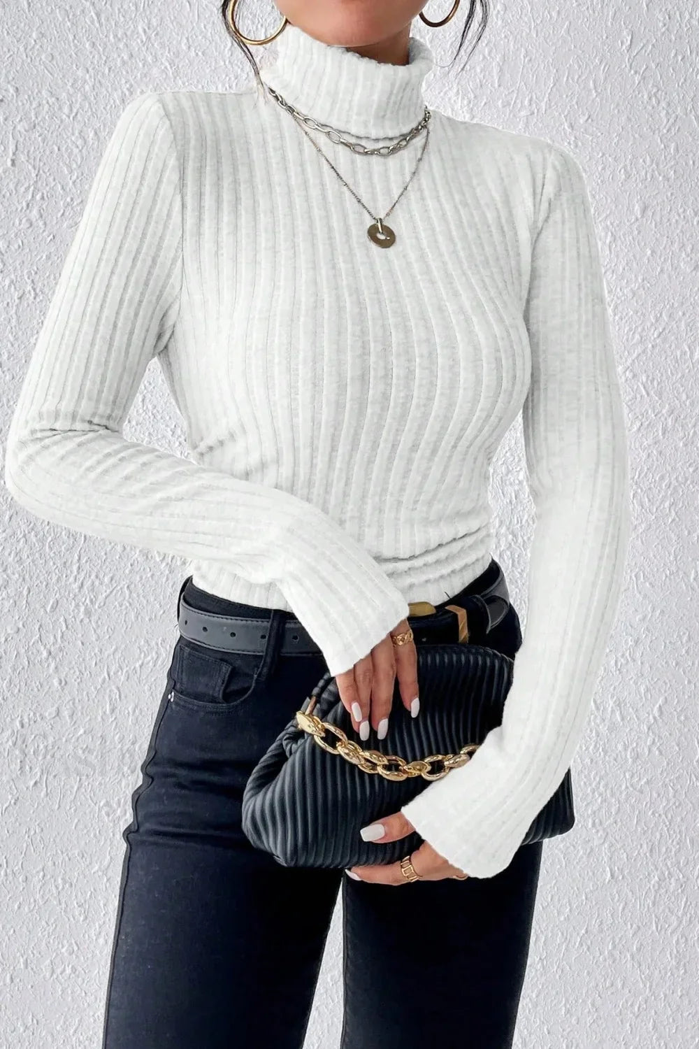Fitted Long Sleeve Mock Neck Sweater