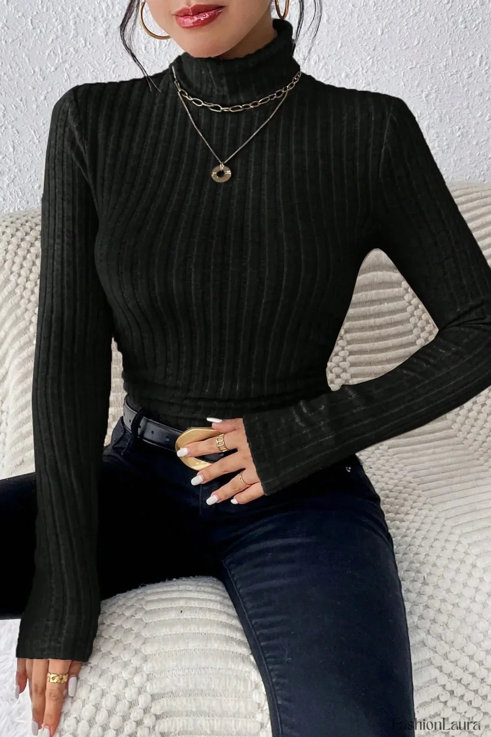 Fitted Long Sleeve Mock Neck Sweater