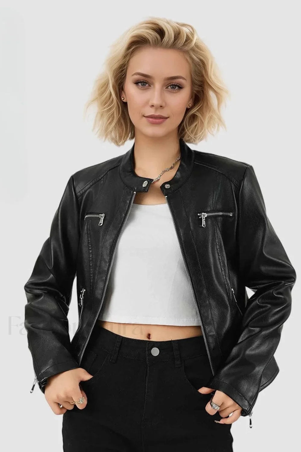 Fitted PU Biker Style Jacket Black / S