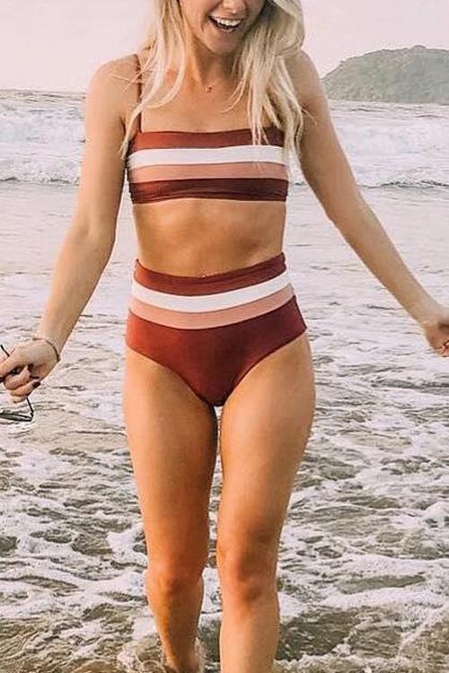 Stripe High Waist Bikini Set