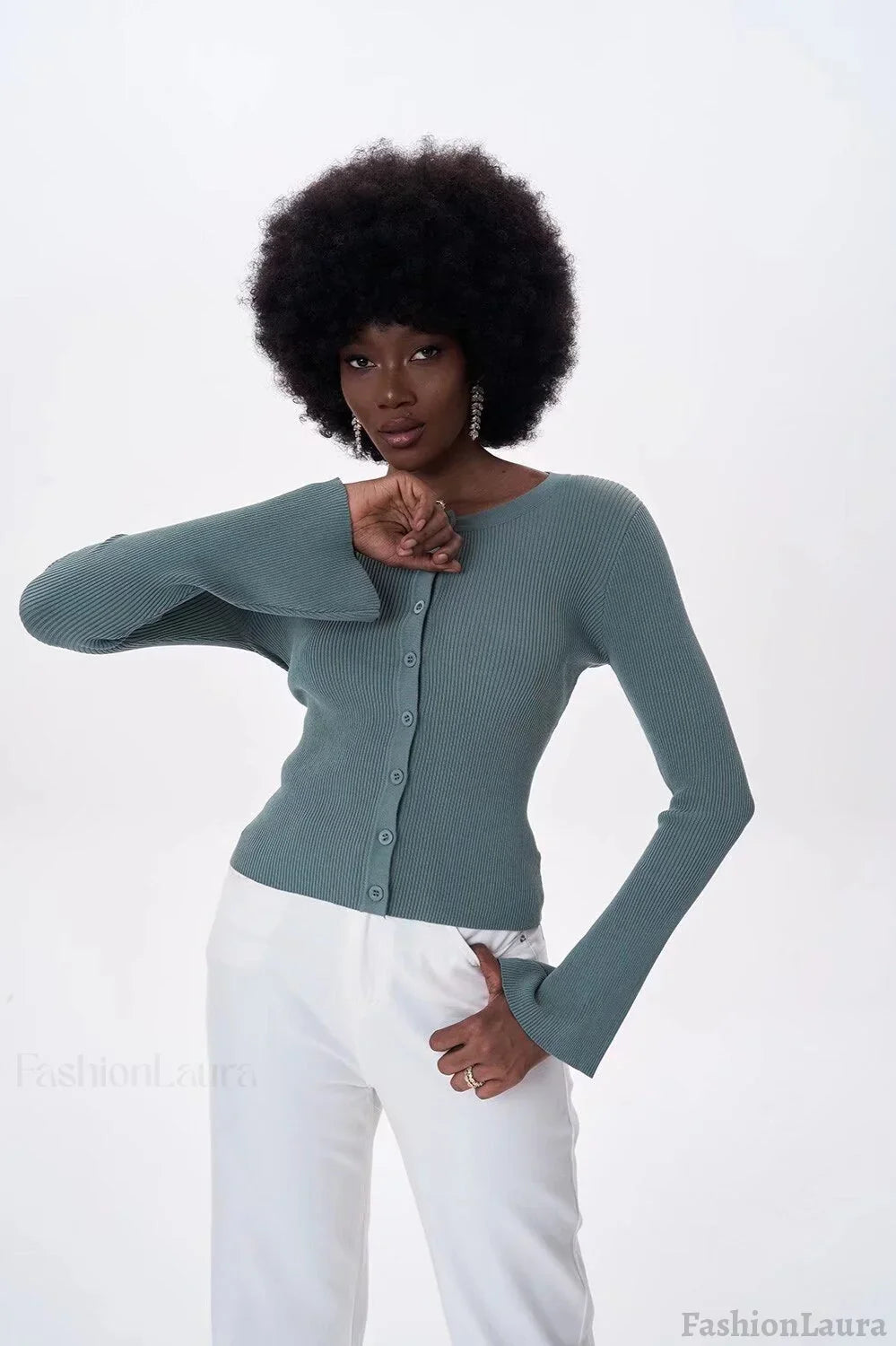 Flare Sleeve Button Cardigan