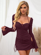 Flare Sleeve Lace Up Mini Dress - View 10