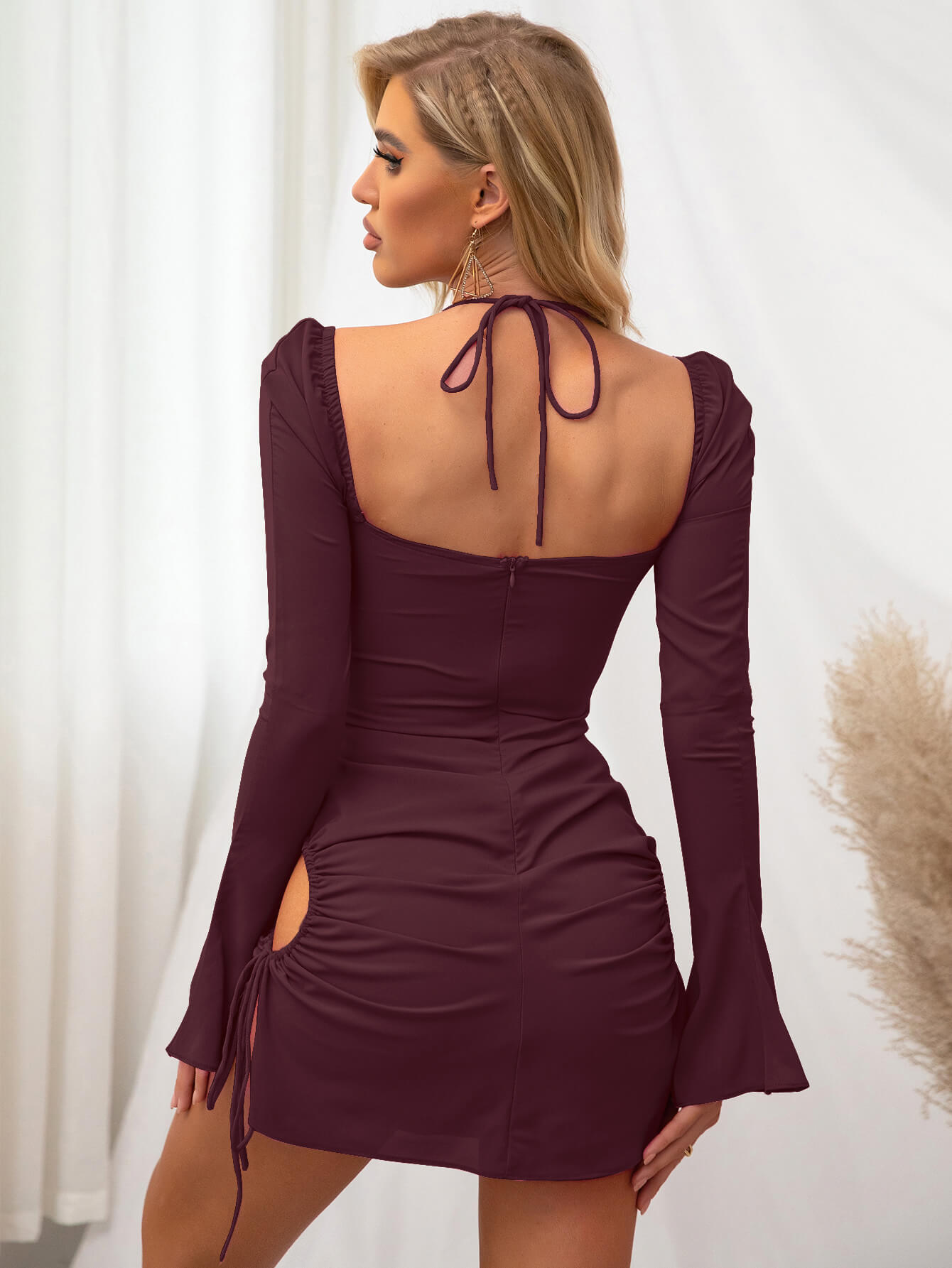 Flare Sleeve Lace Up Mini Dress - View 8