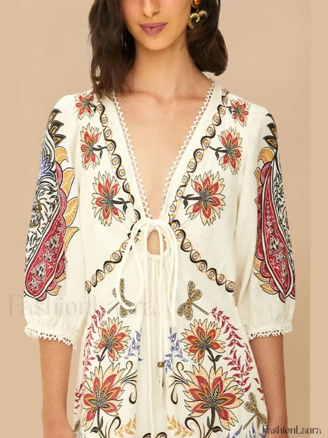 Flax Lantern-Sleeve Boho Dress