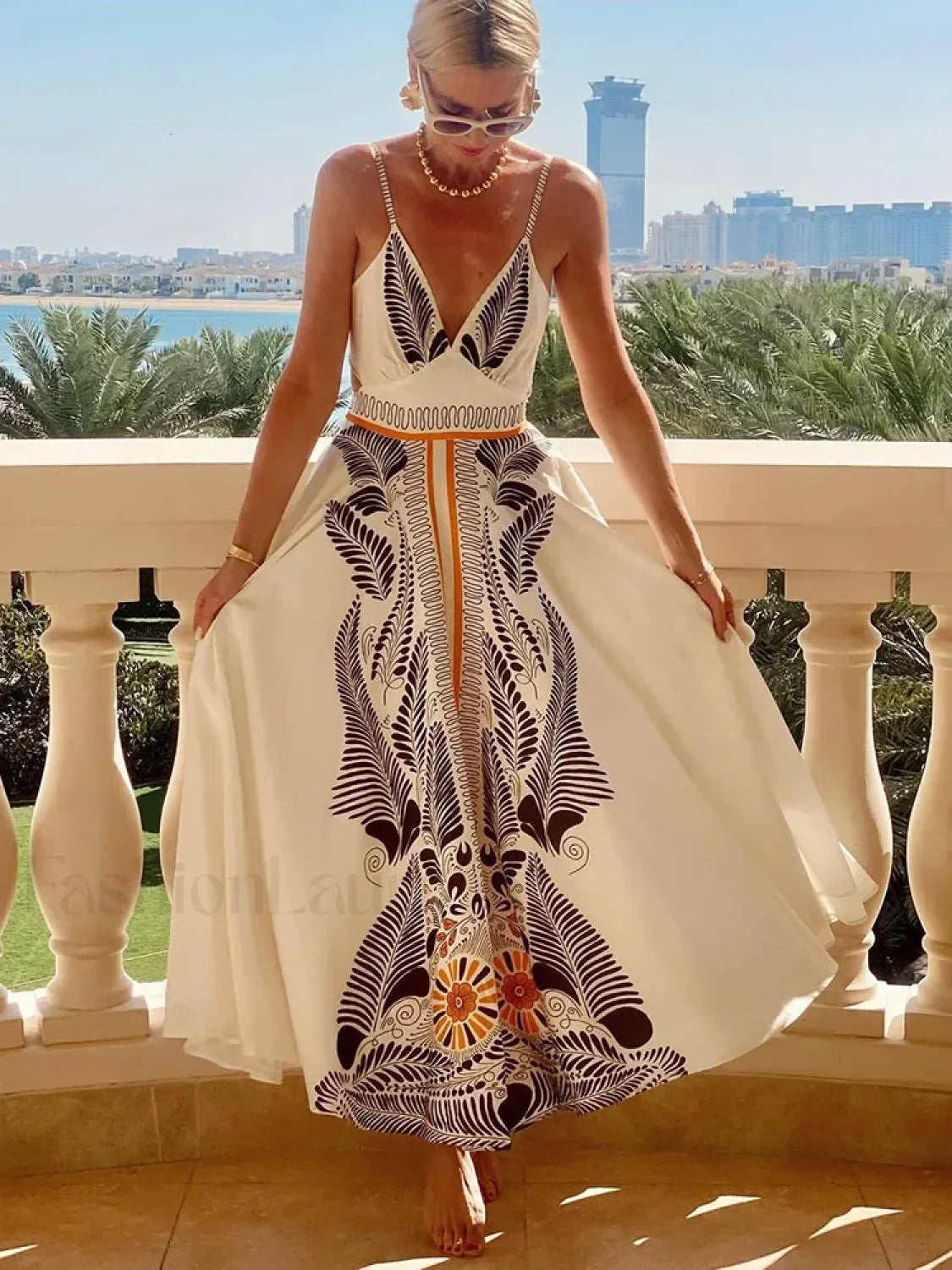 Flax Lantern-Sleeve Boho Dress