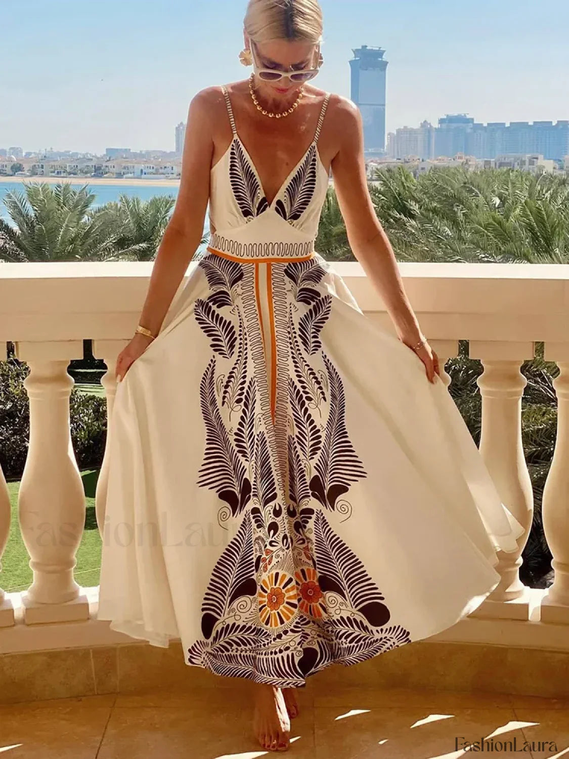 Flax Lantern-Sleeve Boho Dress