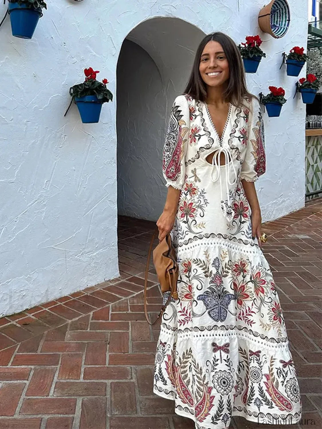 Flax Lantern-Sleeve Boho Dress