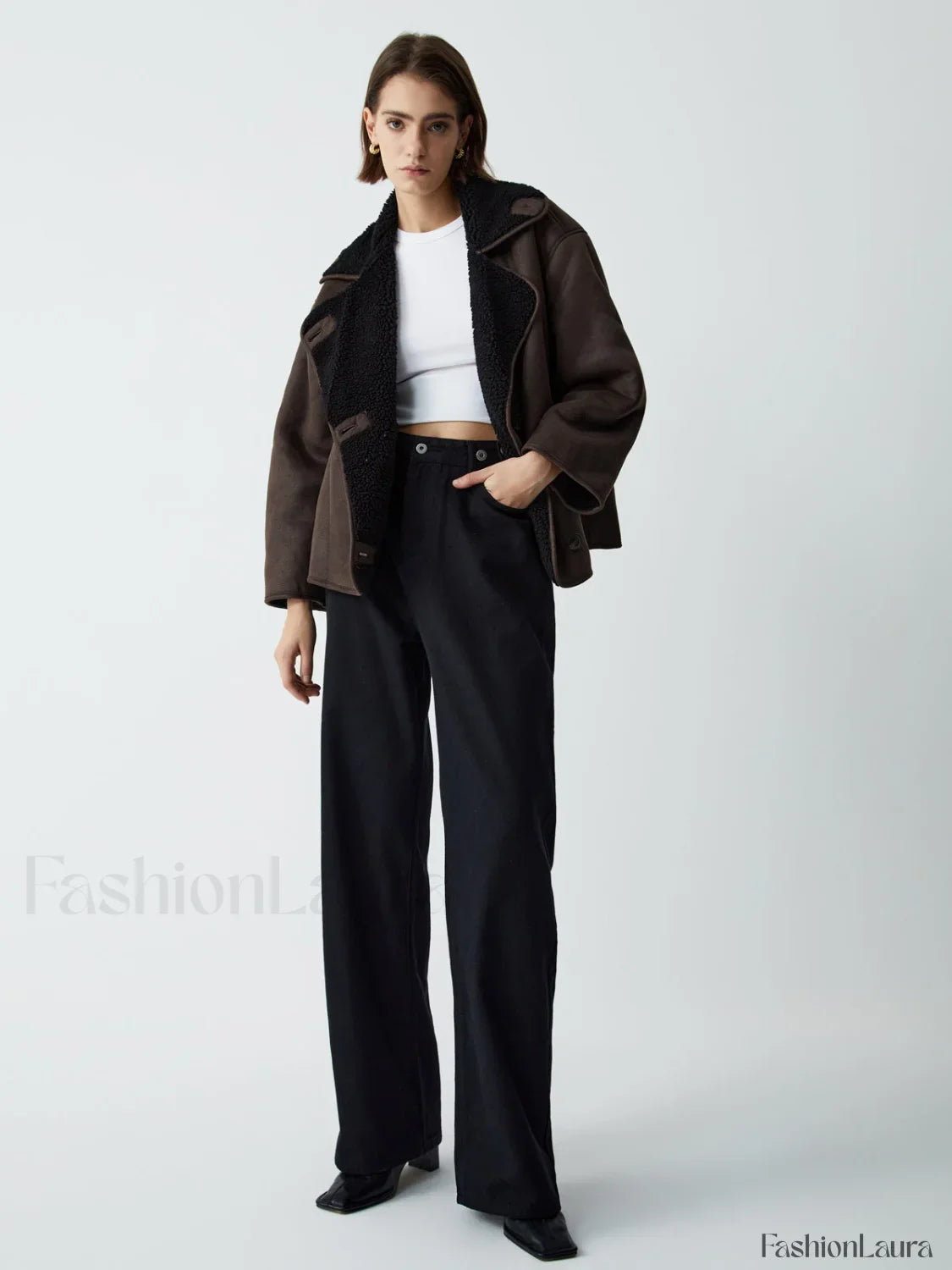 Fleece Lined Shearling Trendy Leather Flight Jacket