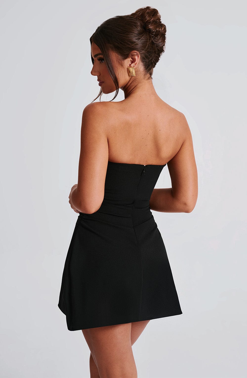 Strapless Ribbed Bodice Ruched Waist Flared Mini Dress 5