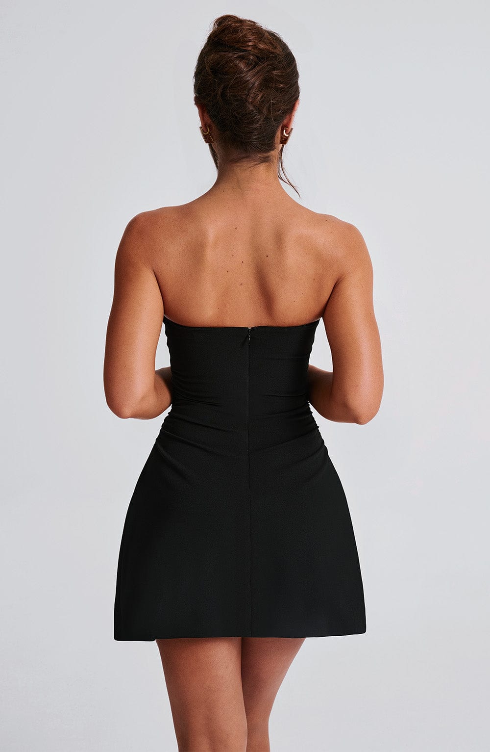 Strapless Ribbed Bodice Ruched Waist Flared Mini Dress 2
