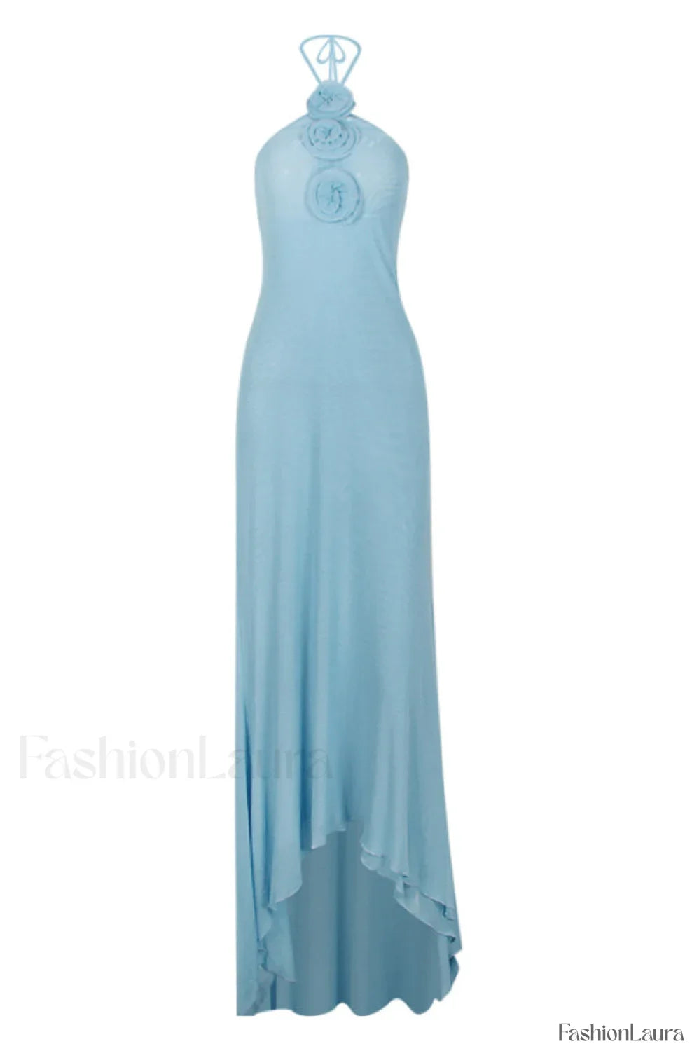 Floral Appliqu茅 Halter Charming Neck Maxi Dress