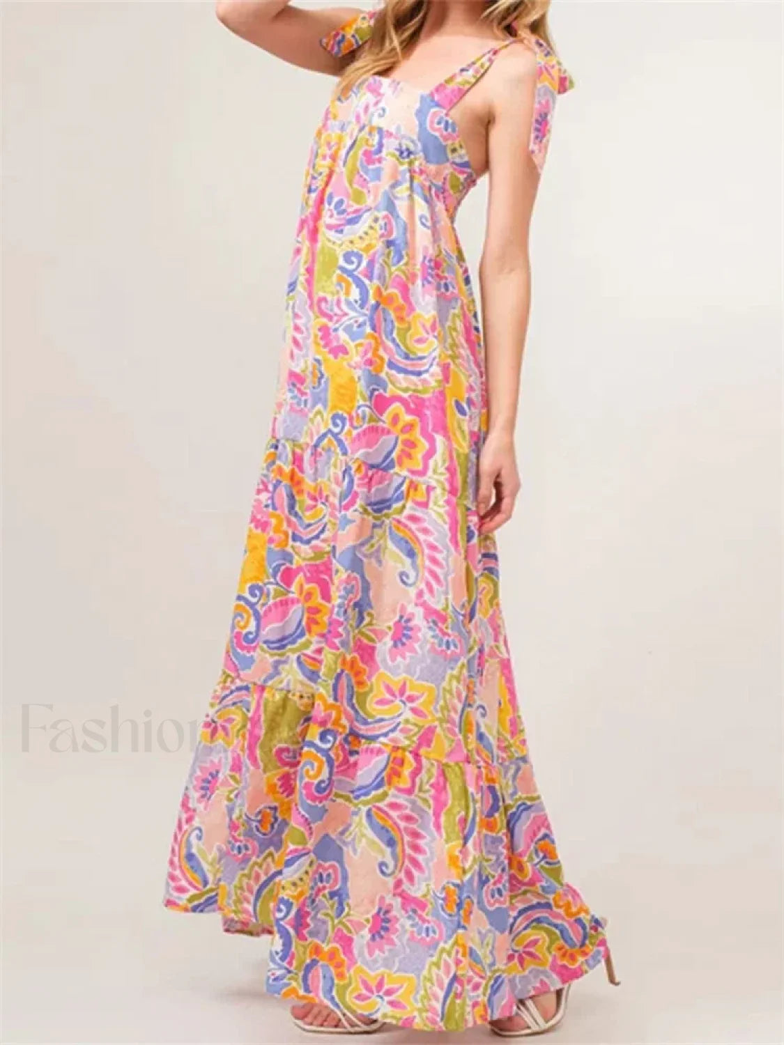 Floral Backless Tie Strap Maxi Dress