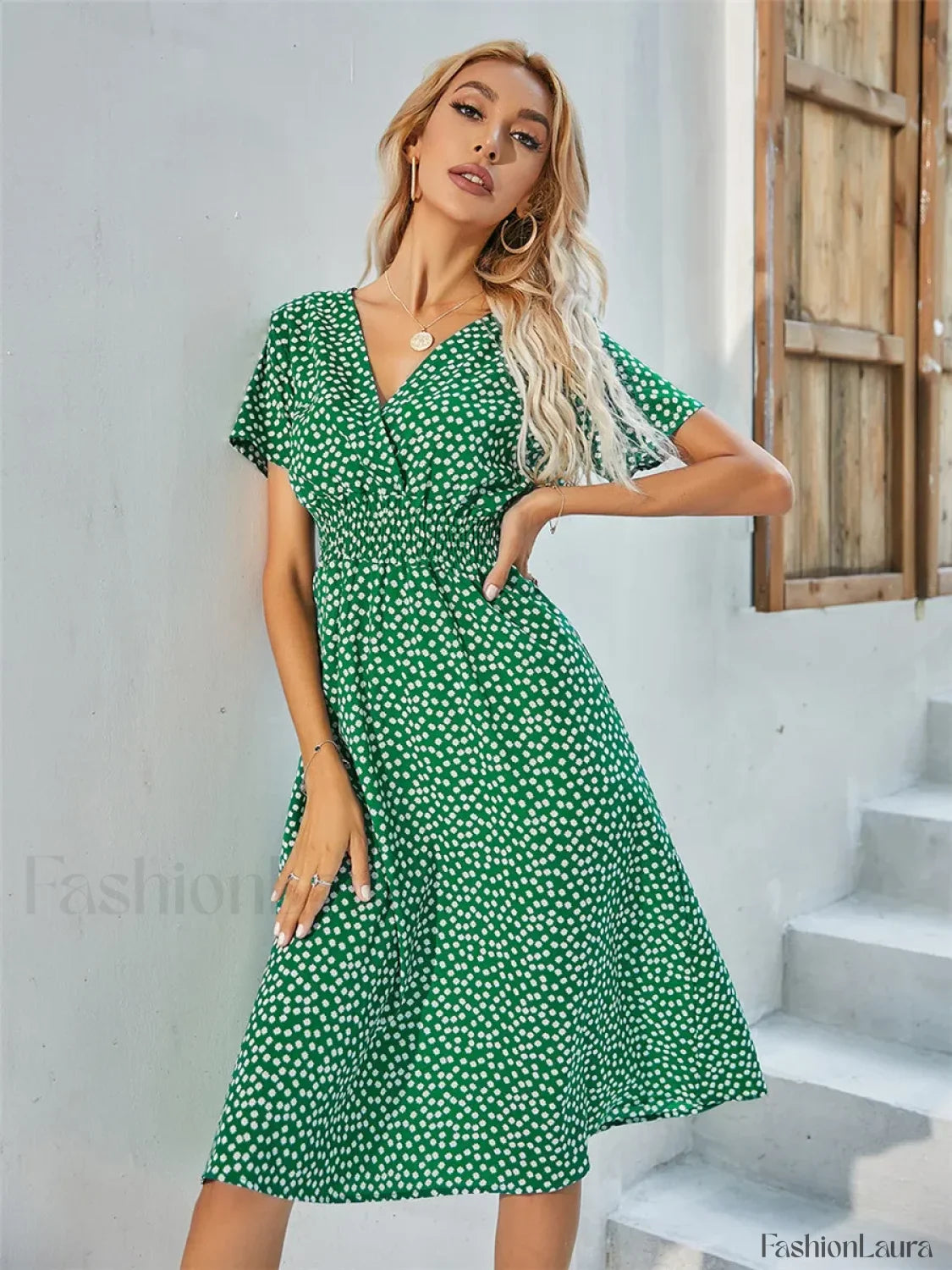 Floral Chic Summer Short Sleeve Fashionable Midi Dress