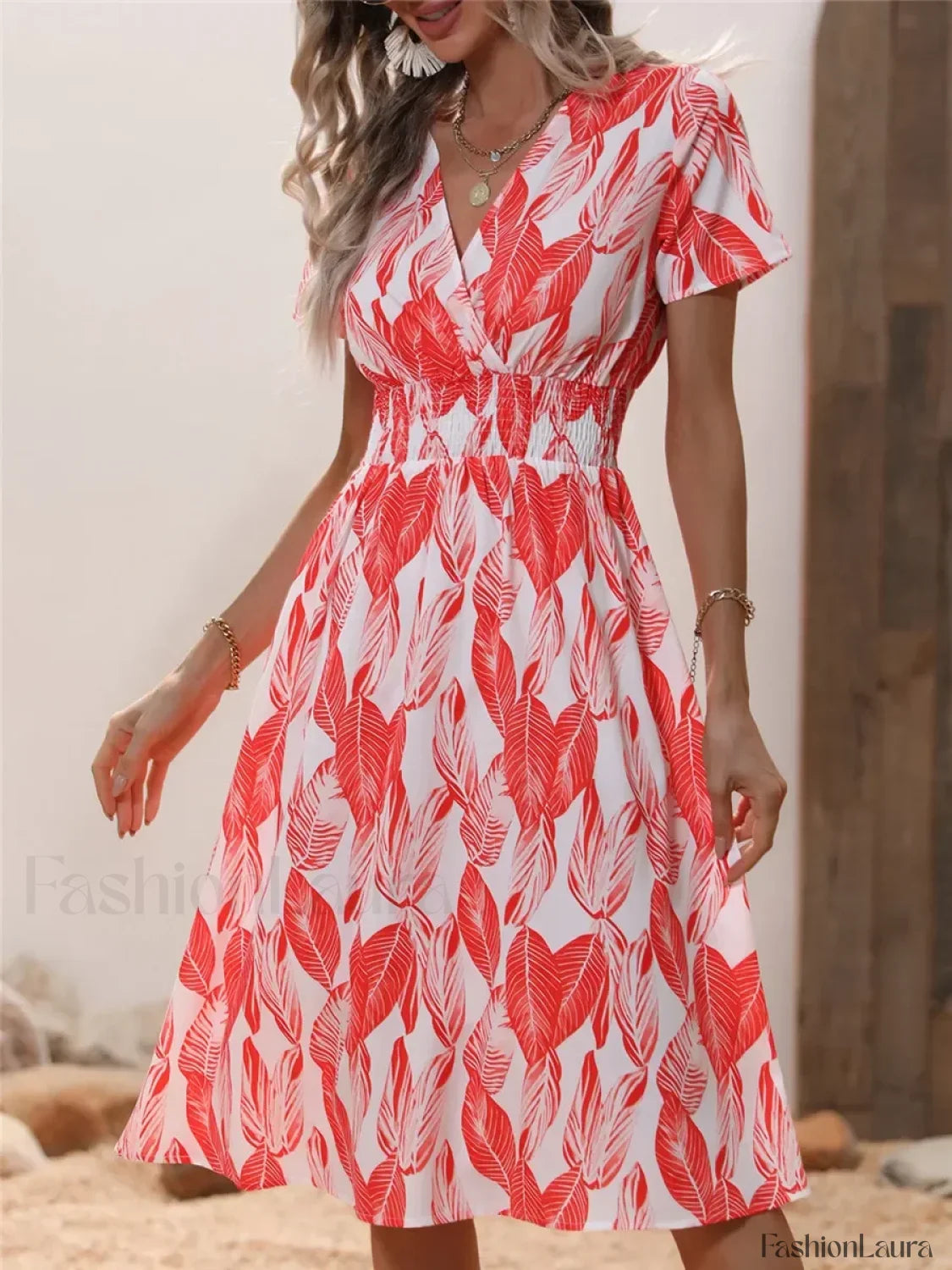 Floral Chic Summer Short Sleeve Fashionable Midi Dress