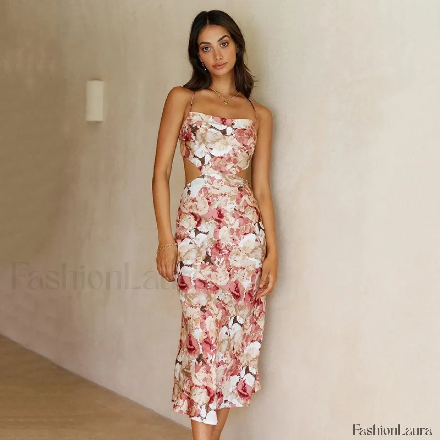 Floral Hollow-Out Midi Dress