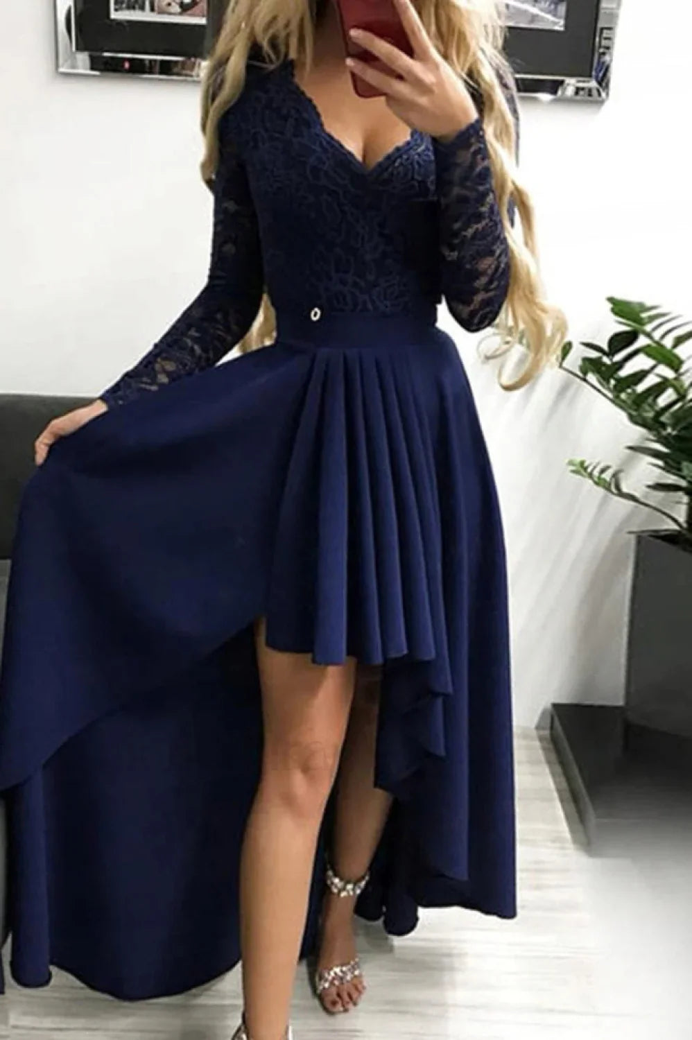 Floral Lace Satin Charming Maxi Prom Dress