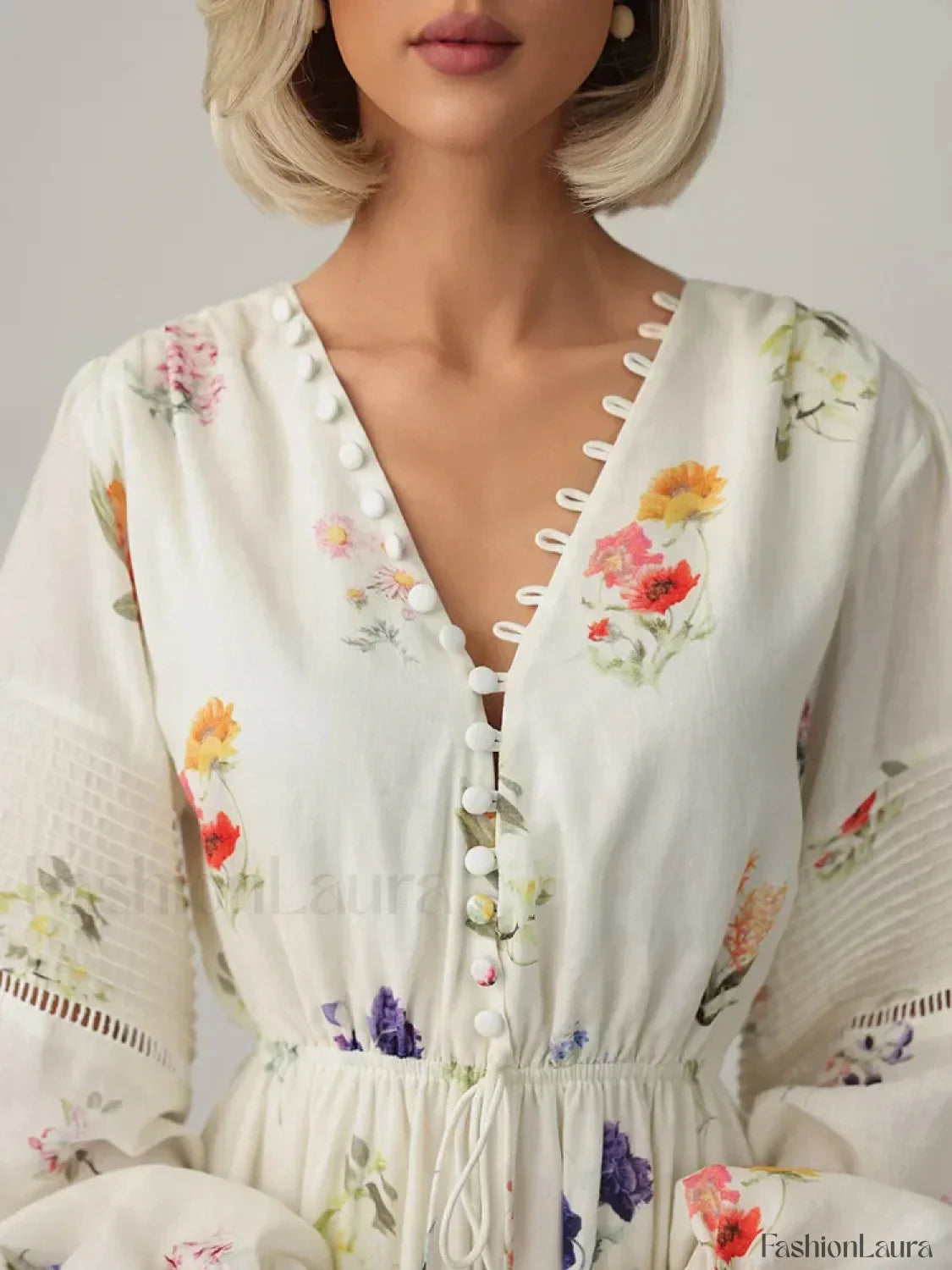 Floral Lantern-Sleeve Boho Dress