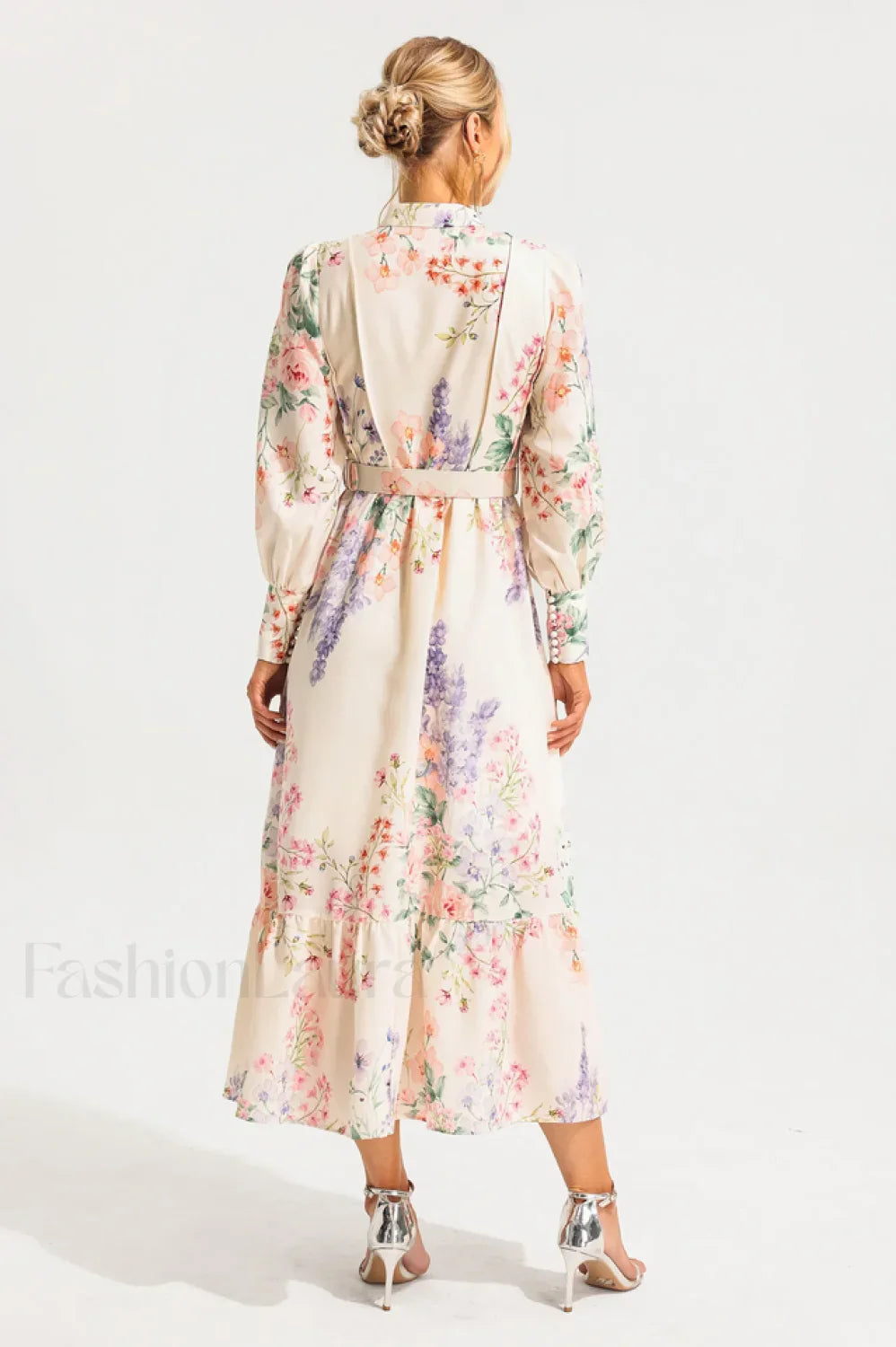 Floral Long Sleeve Charming Maxi Dress With Belt