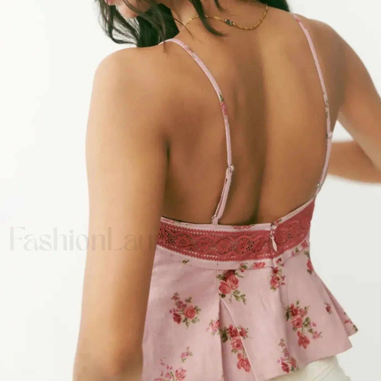 Floral Low-Cut Backless Crop Top