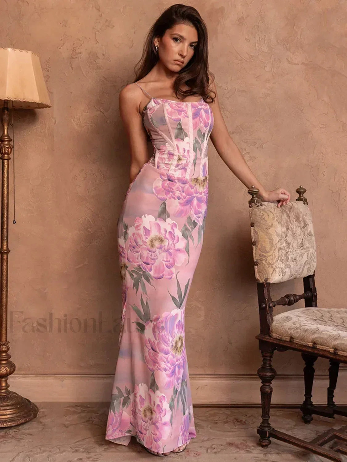 Floral Pink Spaghetti Strap Maxi Dress pink / XS