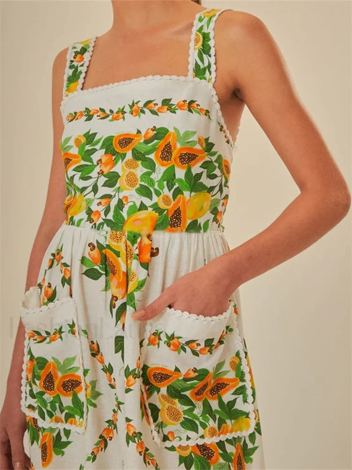 Floral Pocket Square Neck Maxi Dress