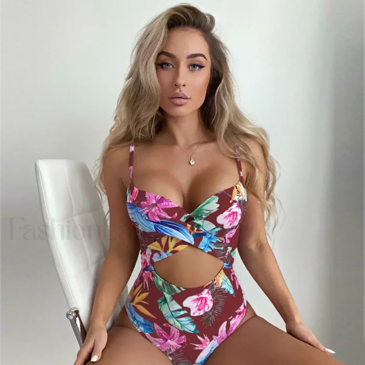 Floral Printed Hollow Out One Piece