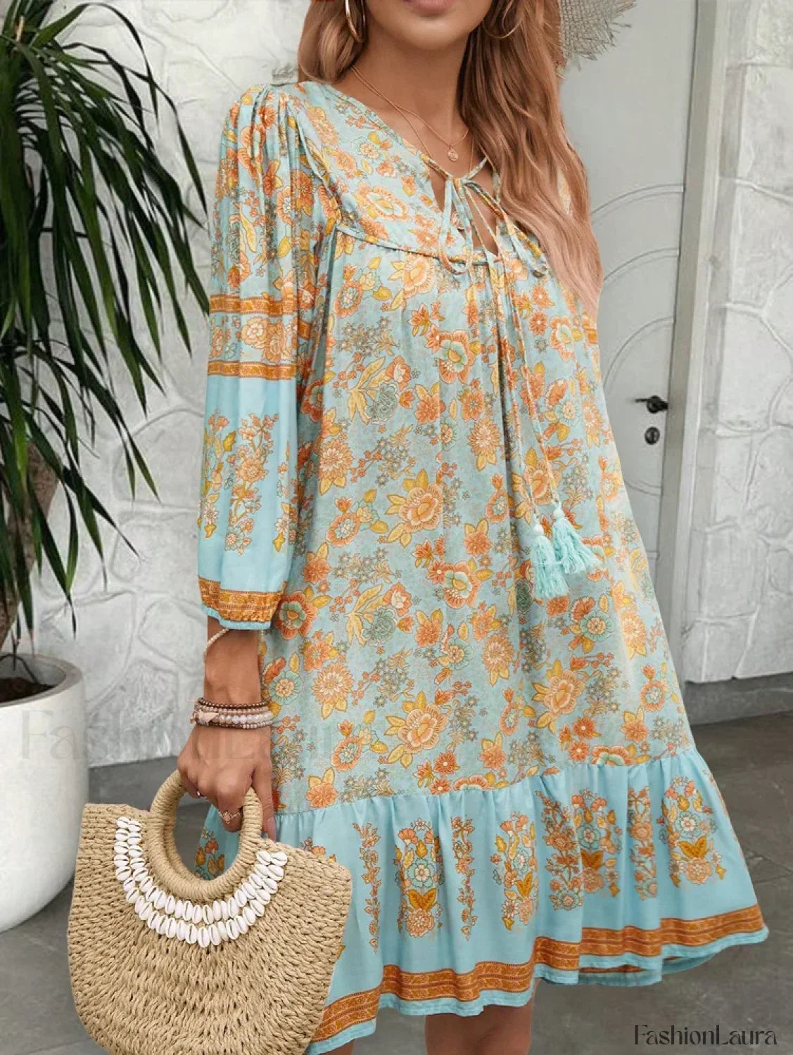 Floral Printed Tassel Boho Dress